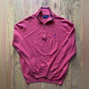 Polo Ralph Lauren Pima Cotton 1/4 Zip Men’s Large Coral Texture Pullover Sweater